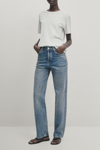 Jean taille haute droit - Bleu