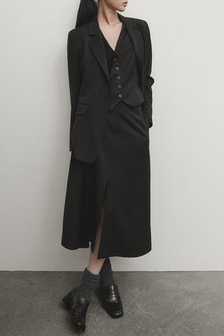 Jupe midi en laine - Noir