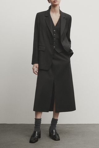 Jupe midi en laine - Noir