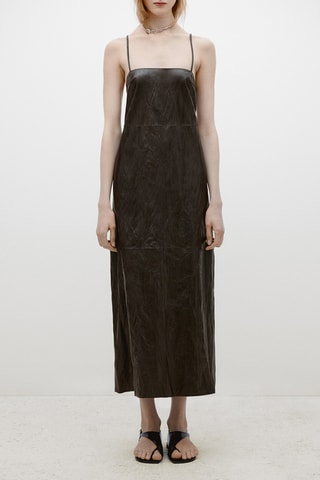 Vestido direito em couro - Castanho