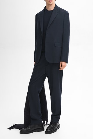 Pantalon carotte en laine et cachemire - Bleu marine