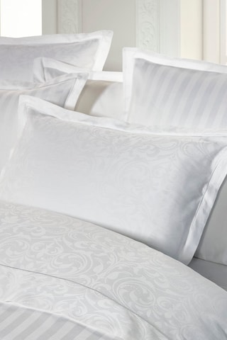 Funda de almohada de satén de algodón tejido jacquard 120 hilos/cm² Victorian - Blanco - 43 x 210 cm