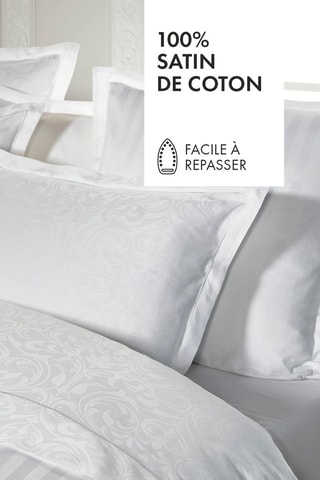 Funda de almohada de satén de algodón tejido jacquard 120 hilos/cm² Victorian - Blanco - 43 x 210 cm