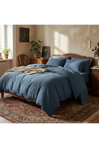 2 fundas de almohada de gasa de algodón Uni - 85 hilos/cm² - Azul