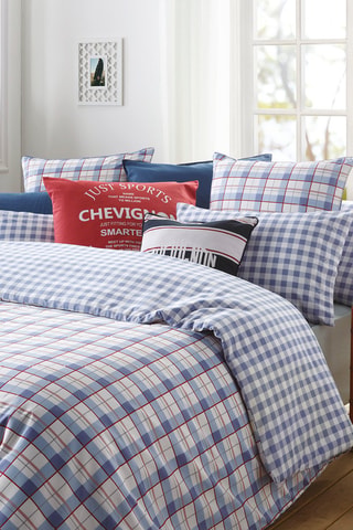 2 fundas de almohada de percal de algodón Checkered - 80 hilos/cm² - Celeste
