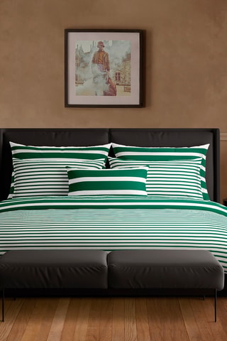 2 fundas de almohada de satén de algodón 80 hilos/cm² Horizon - Verde y blanco