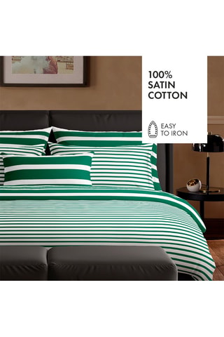 2 fundas de almohada de satén de algodón 80 hilos/cm² Horizon - Verde y blanco