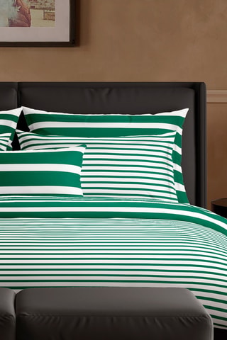 2 fundas de almohada de satén de algodón 80 hilos/cm² Horizon - Verde y blanco