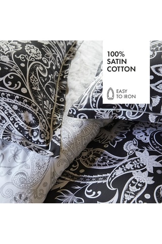 2 fundas de almohada de satén de algodón 80 hilos/cm² Paisley - Negro y blanco