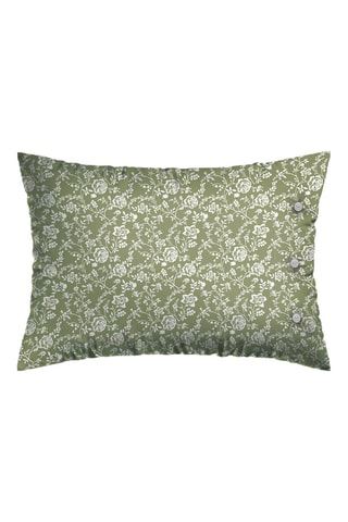 2 fundas de almohada de satén de algodón 80 hilos/cm² Fleurs - Verde