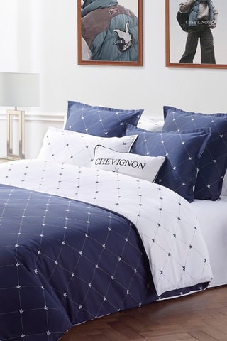 2 fundas de almohada de satén de algodón 80 hilos/cm² Canards Evy - Azul