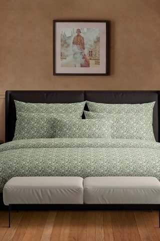 2 fundas de almohada de satén de algodón 80 hilos/cm² Fleurs - Verde