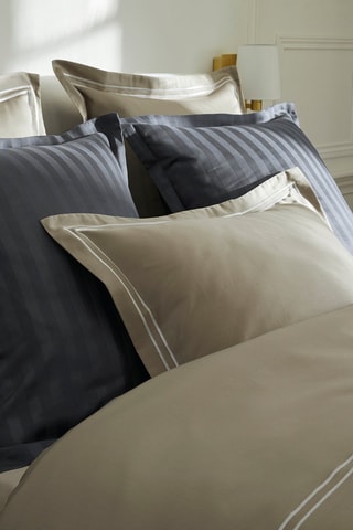 2 fundas de almohada de satén de algodón 80 hilos/cm² Saint-Tropez - Topo y blanco