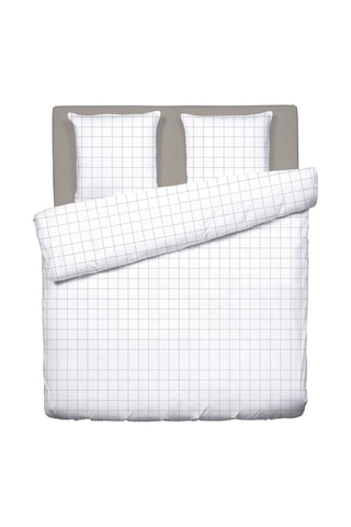 Juego de nórdico de satén de algodón 80 hilos/cm² Motif à carreaux - Blanco y topo