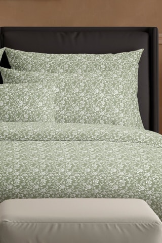 Juego de nórdico de satén de algodón 80 hilos/cm² Fleurs - Verde