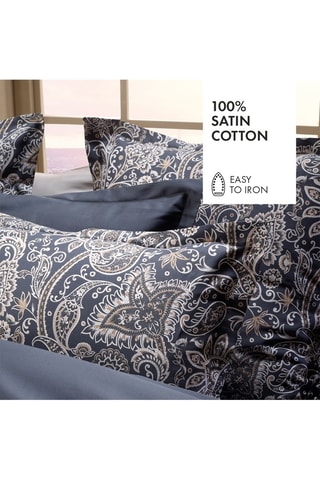 Sábana encimera de satén de algodón 80 hilos/cm² Paisley - Gris oscuro y topo