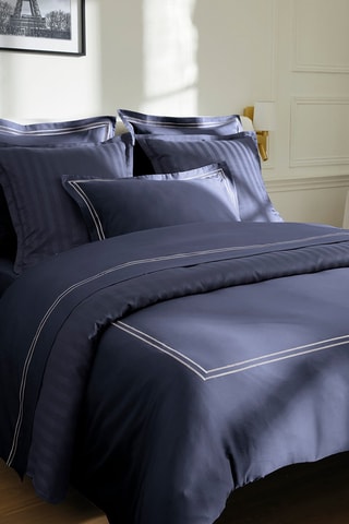Sábana encimera de satén de algodón 80 hilos/cm² Saint-Tropez - Azul oscuro y blanco