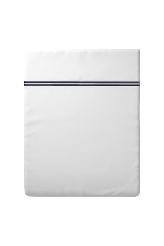 Sábana encimera de satén de algodón 80 hilos/cm² Saint-Tropez - Blanco y azul oscuro