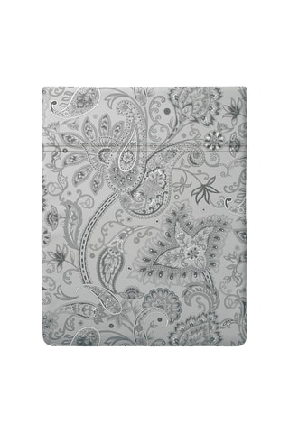 Sábana encimera de satén de algodón 80 hilos/cm² Paisley - Gris claro y blanco