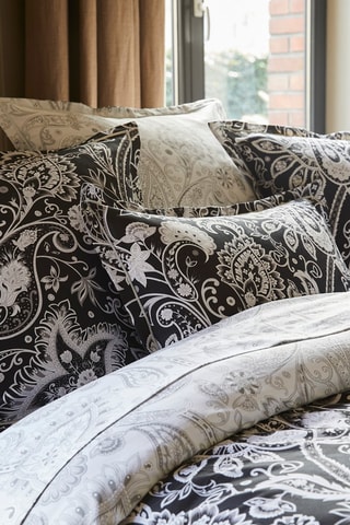 Sábana encimera de satén de algodón 80 hilos/cm² Paisley - Gris claro y blanco