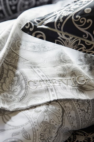 Sábana encimera de satén de algodón 80 hilos/cm² Paisley - Gris claro y blanco