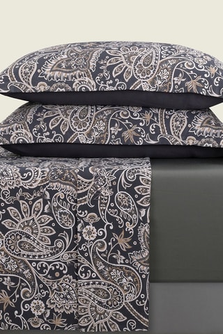 Juego de sábanas de satén de algodón 80 hilos/cm² Paisley - Gris oscuro y blanco
