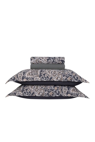 Juego de sábanas de satén de algodón 80 hilos/cm² Paisley - Gris oscuro y blanco