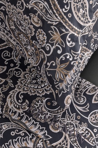 Juego de sábanas de satén de algodón 80 hilos/cm² Paisley - Gris oscuro y blanco