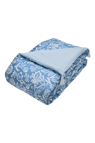 Nórdico reversible de satén de algodón Bleu jardin - Celeste y blanco