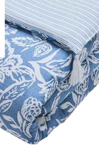 Nórdico reversible de satén de algodón Bleu jardin - Celeste y blanco