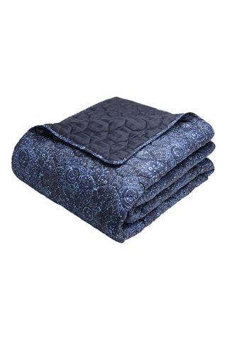 Colcha de satén de algodón Mystère Indigo - 80 hilos/cm² - Azul