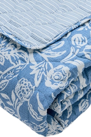 Colcha reversible de satén de algodón Bleu jardin - 80 hilos/cm² - Azul