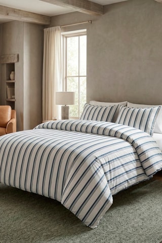 Edredón de satén de algodón Sira - Blanco y azul