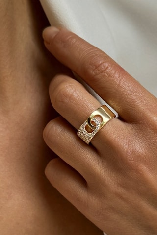 Anillo - Plata chapada en oro amarillo y circones