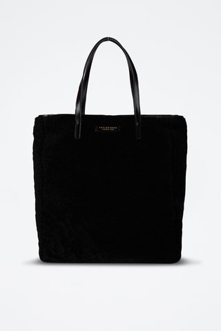 Shopping bag in lana merino e pelle - Nero