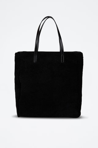 Shopping bag in lana merino e pelle - Nero
