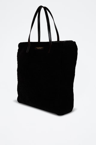 Shopping bag in lana merino e pelle - Nero