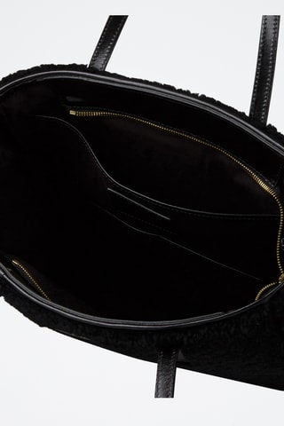Shopping bag in lana merino e pelle - Nero
