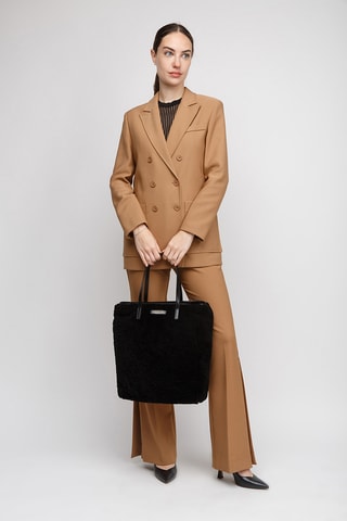 Shopping bag in lana merino e pelle - Nero