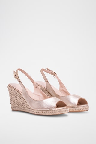 Leren Sandalen met Sleehak - Zilverkleurig