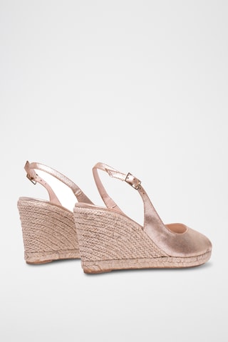 Leren Sandalen met Sleehak - Zilverkleurig