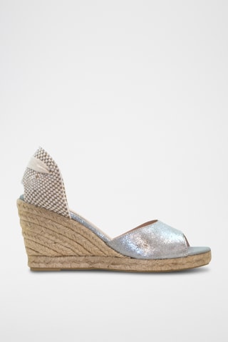 Leren Sandalen met Sleehak - Zilverkleurig