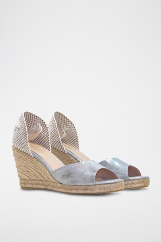Leren Sandalen met Sleehak - Zilverkleurig