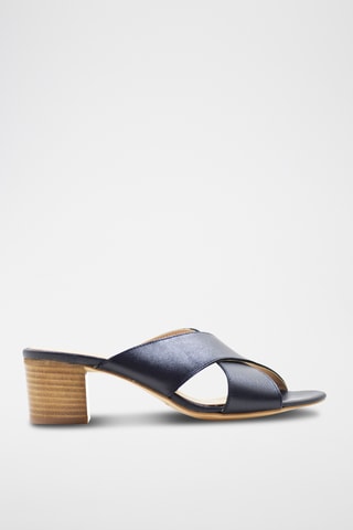Leren Muiltjes met Hak - Marineblauw