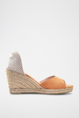 Nubuck Sandalen met Sleehak - Nude