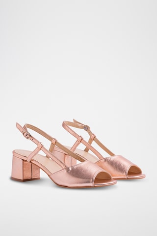 Leren Sandalen met Hak - Lichtoranje