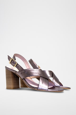 Leren Sandalen met Hak - Grijs