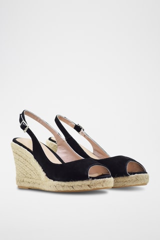 Nubuck Sandalen met Sleehak - Zwart
