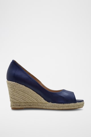Leren Espadrilles met Sleehak - Marineblauw