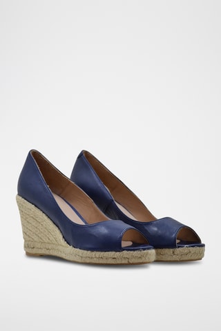 Leren Espadrilles met Sleehak - Marineblauw